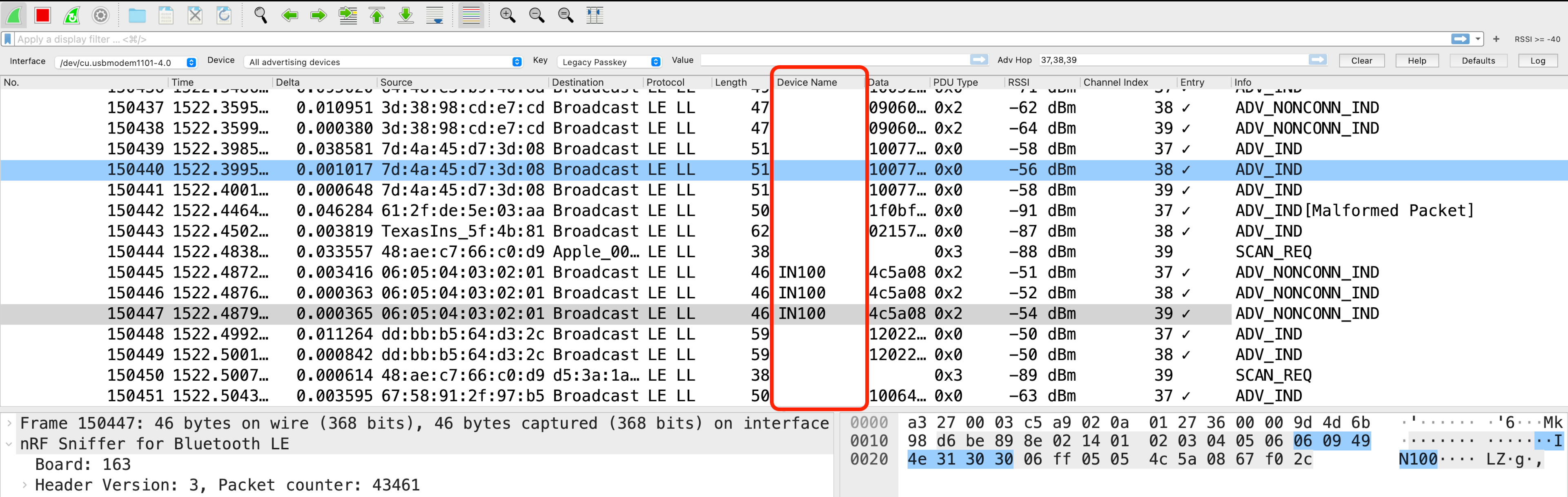 Device Name column added to packet capture view