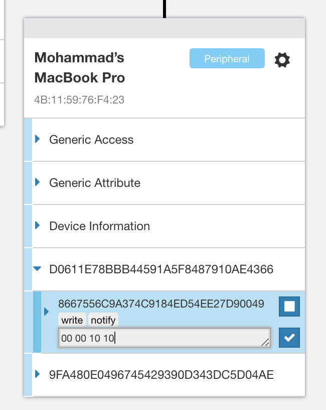 nRF Connect Writing to a characteristic