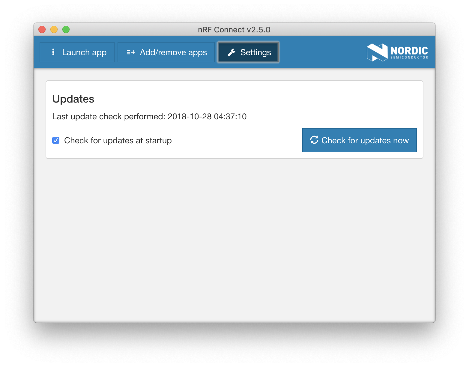 nRF Connect Check for Updates