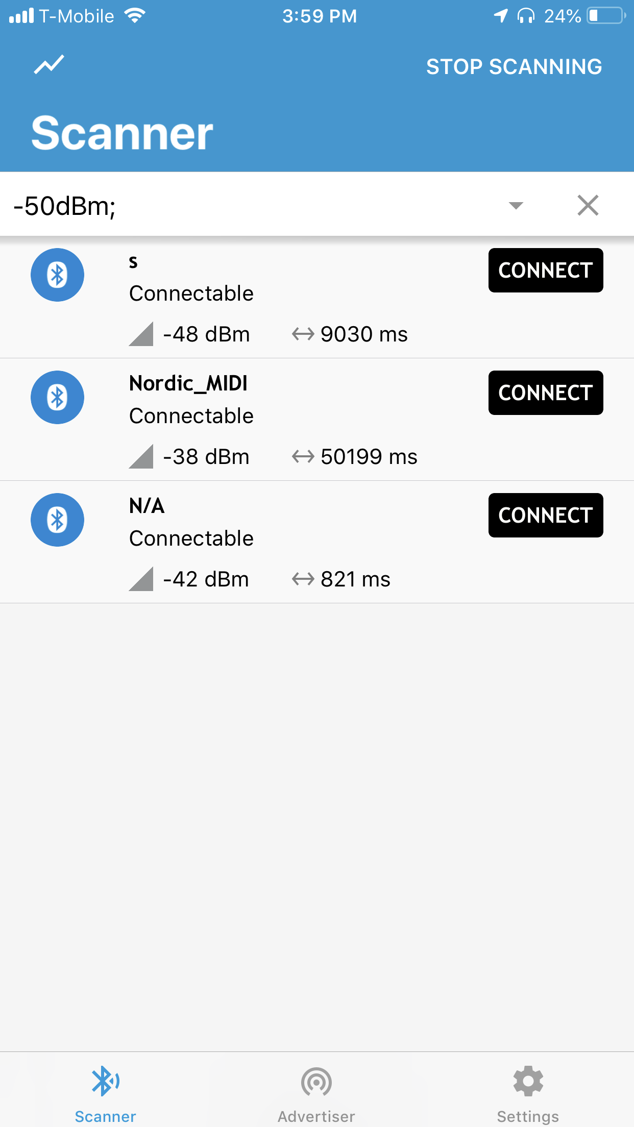 nRF Connect Scanning