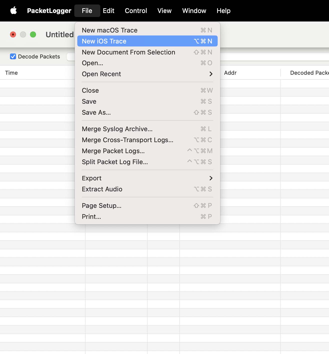 New iOS Trace in the Packet Logger Tool