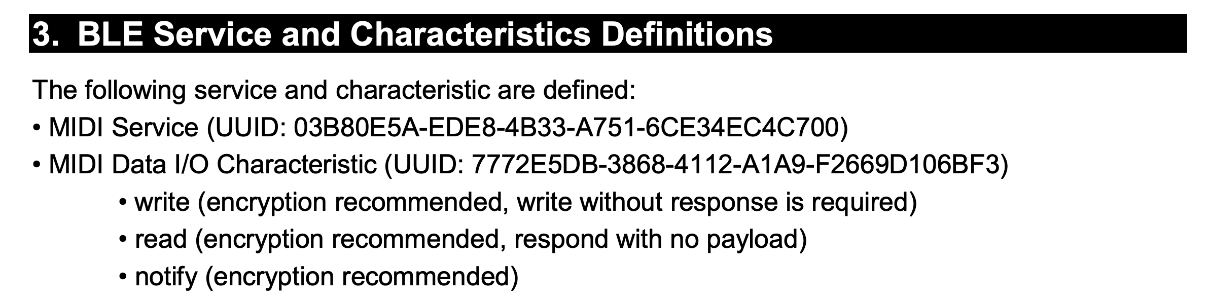 BLE MIDI Services and Characteristics