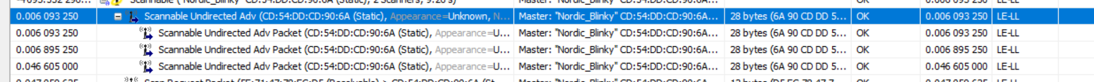 Nonconnectable scannable advertisement packet in sniffer capture