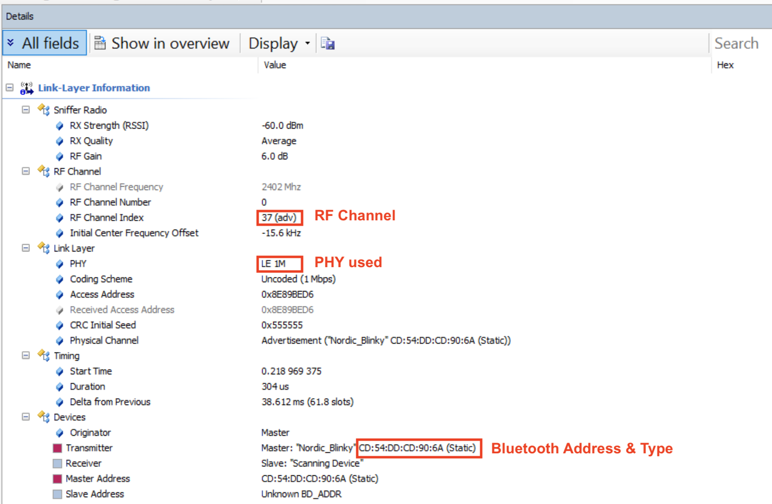 Link Layer details of nonconnectable scannable advertisement
