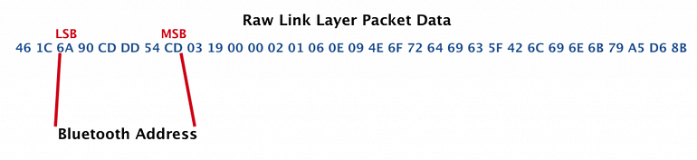 Bluetooth address bytes in raw packet data